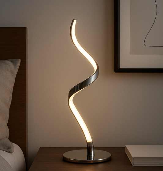 Modern Spiral LED Table Lamp with Touch Control, Adjustable Color Temperatures (3000K, 4000K, 5000K) and Stepless Dimming for Bedroom, Living Room, or Office